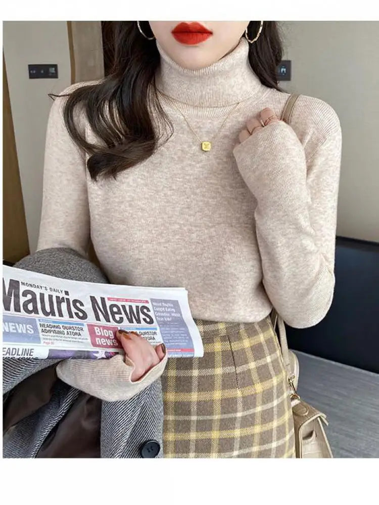 2025 autumn winter Basic Slim soft solid color turtleneck Sweater Pullover Women Casual Long Sleeve chic bottom knitted Jumper