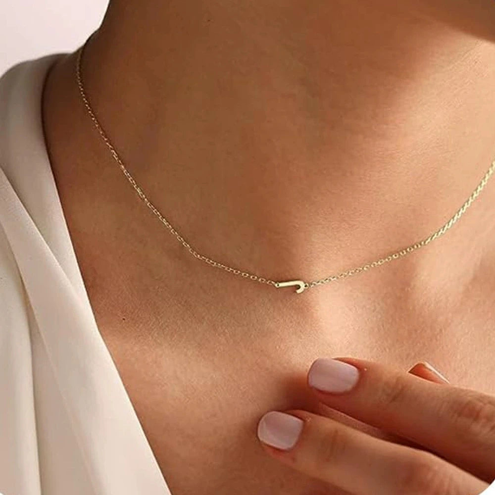 Sideways English Letter Initial Necklace 18K Gold Plated Stainless Steel Necklace Minimalist Initial Pendant Necklace for Women