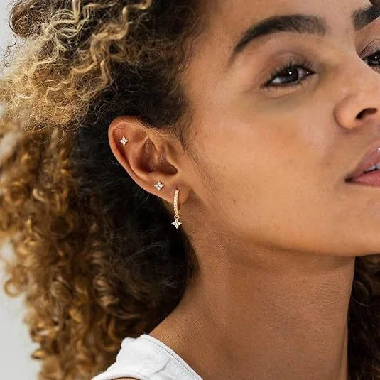 New Design Gold Color Earrings Stack Hoop for Women Girl Unique Zircon Flower Stud Earring Lobe Helix Cartilage Piercing Jewelry