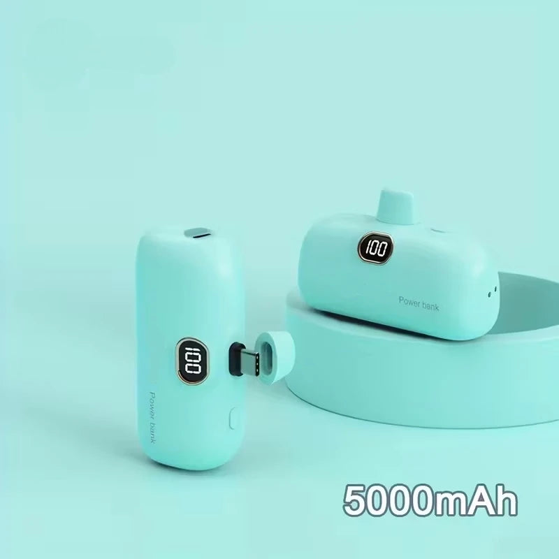 Mini Capsule 5000mAh High Capacity Power Bank Portable Wireless Fast Charging External Battery For iPhone Huawei Samsung Xiaomi