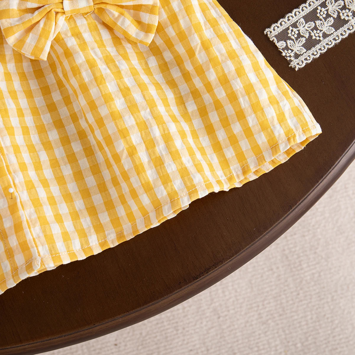 Spring And Autumn New Sweet Strawberry Baby Girl Dress, Yellow Checkered Long Sleeved Children'S Clothing For Babies Aged 0-3