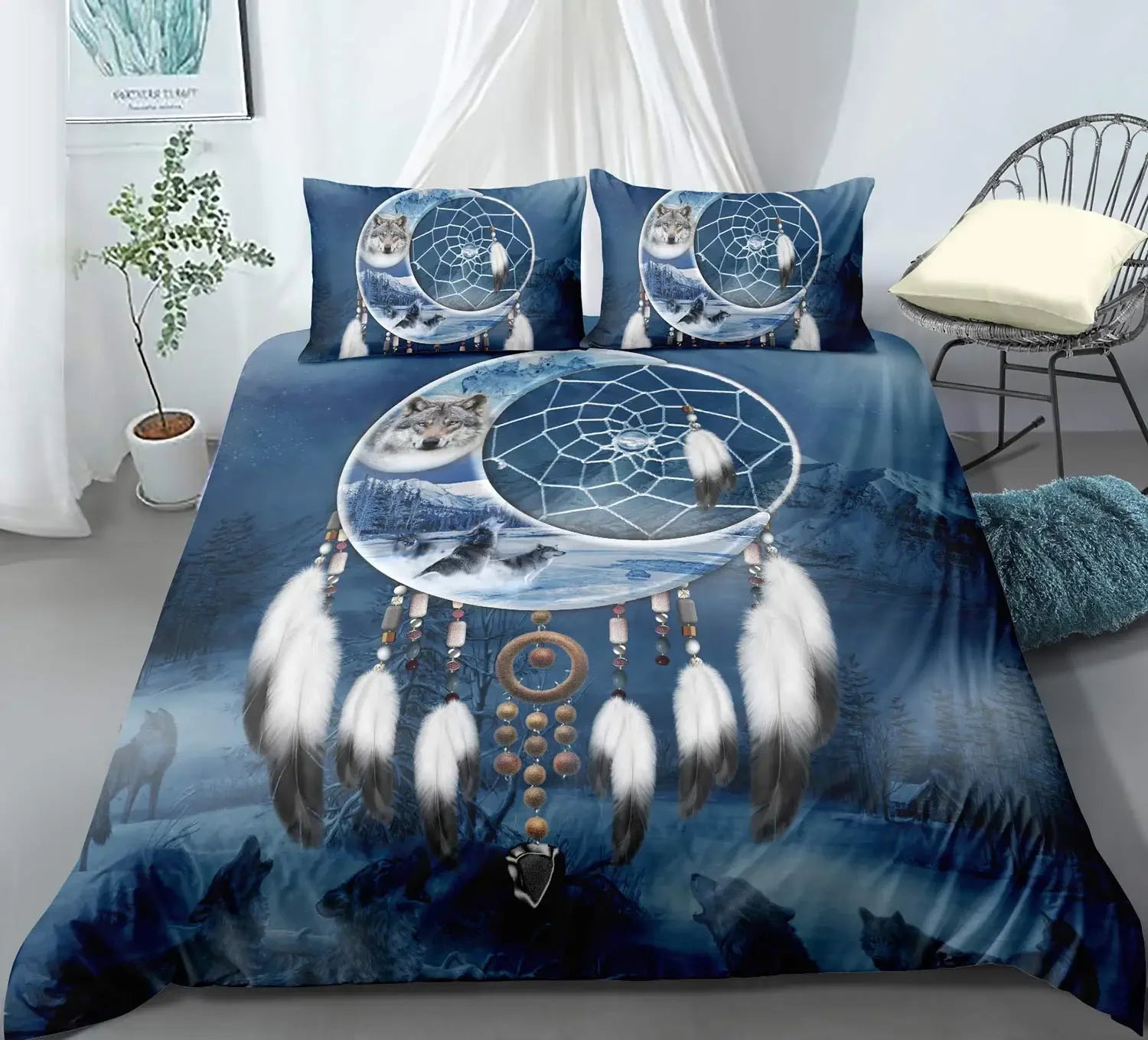 Dream Catcher Duvet Cover Set Purple Bedding Set Chic Boho Mandala Floral Feather Design Galaxy Comforter Cover Set Queen Size