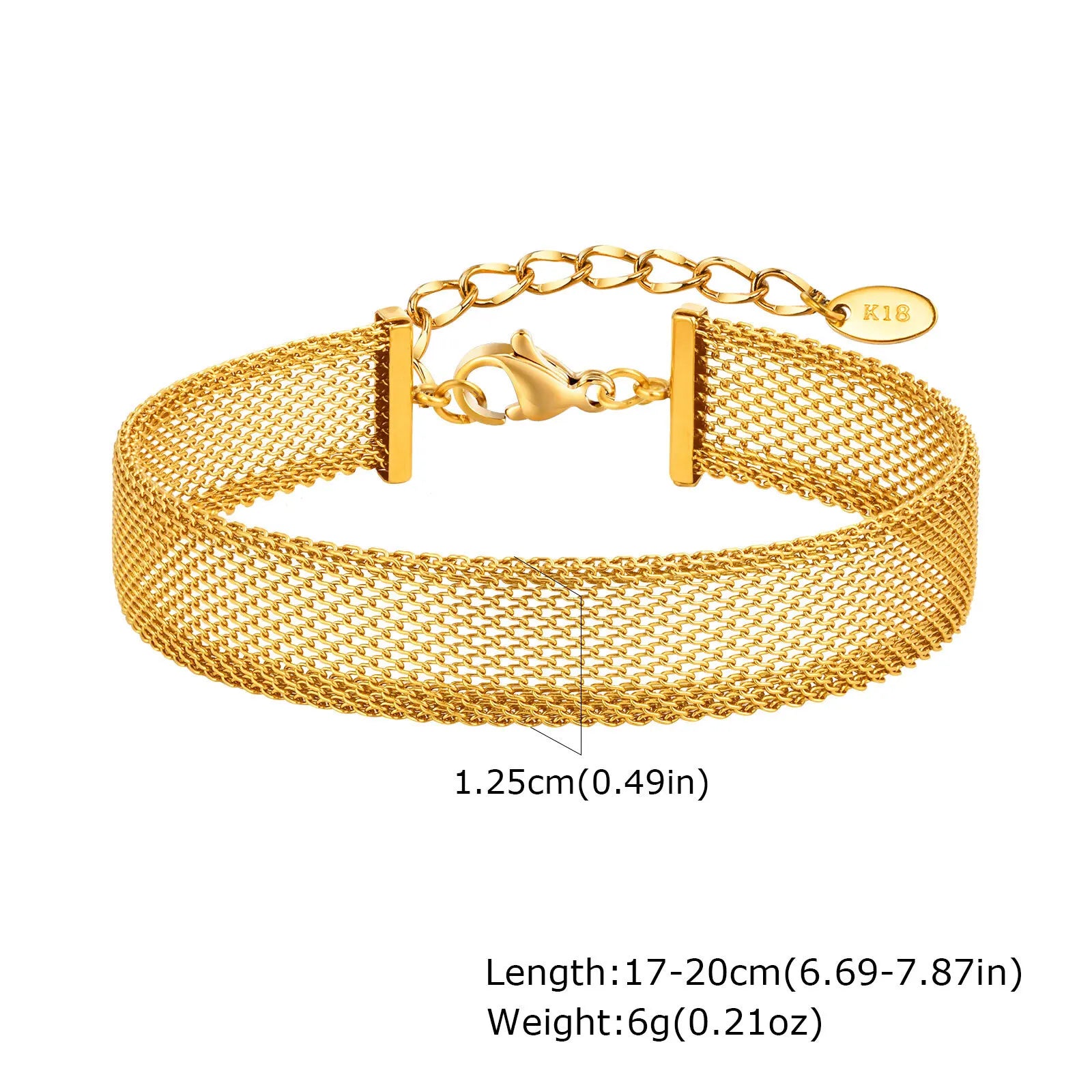 Stainless Steel 18K Gold Plated Bracelet for Women, Adjustable Weaving Mesh Chain, Exquisite Jewelry Gift