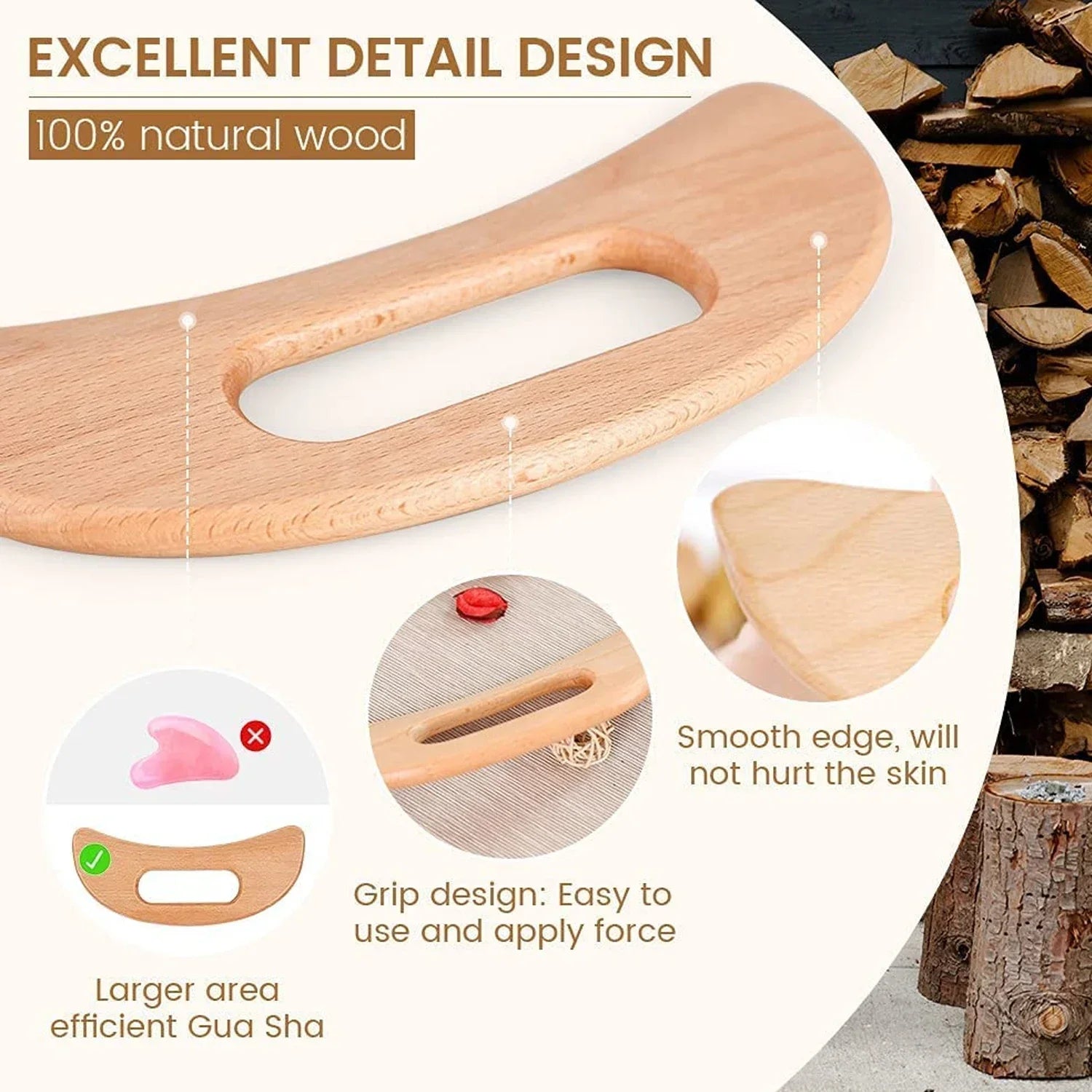 Body Gua Sha Tool Wooden Lymphatic Drainage Tool for Anti Cellulite and Relieve Muscle Fatigue Massage Tools for Neck Back