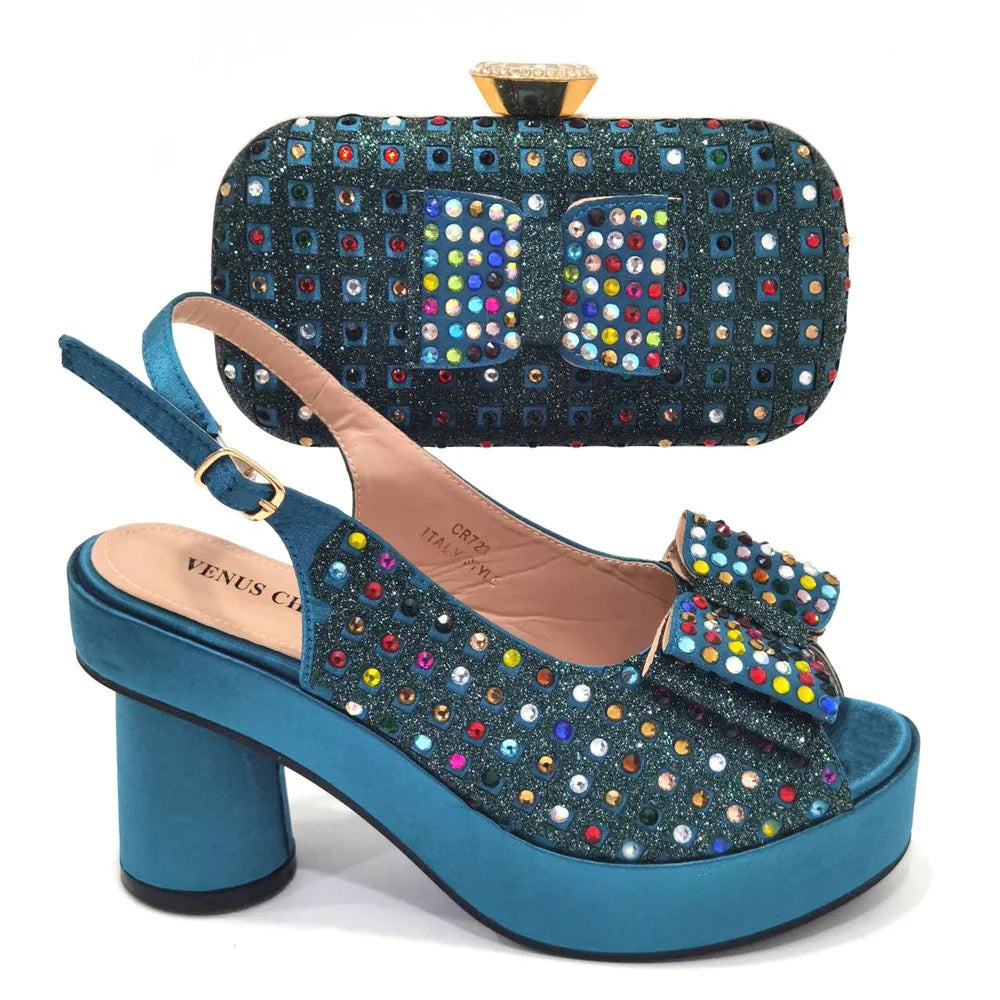 2024 Gold Party Shoe and Bag for Wedding Italy Style Matching Shoes and Purse Set for Bride Bridal High Heels Sandals Bag