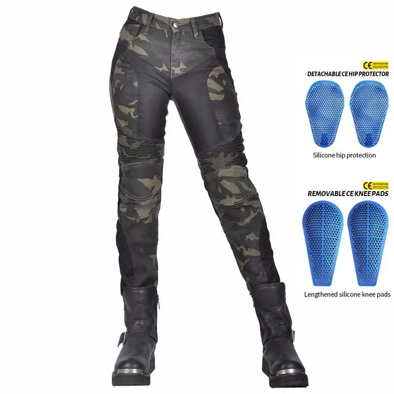Camo Dual Spring Summer Riding Collection Classic Denim PK720 Motorcycle Female Pants Motocicleta Elastic Fit Jeans 4 Gears
