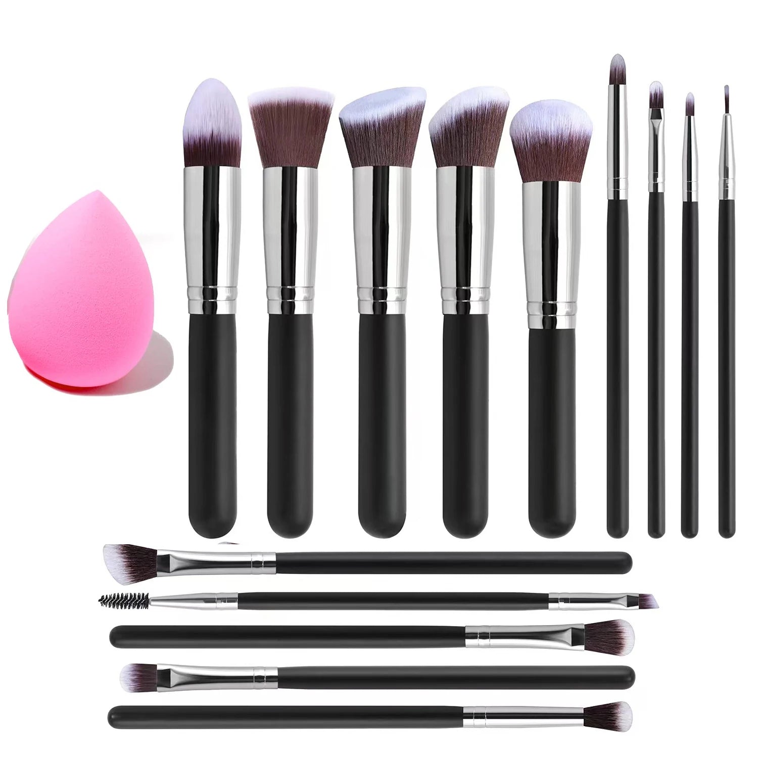 14Pcs Makeup Brush Set for Beginners Soft Bristle Powder Brush Blush Eye Shadow Beauty Tools, Buy 14pcs Brush Get 1 Free Sponge