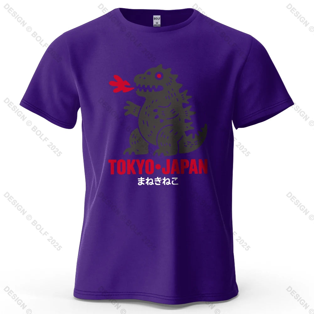 Tokyo Dinosaur Printed Men's T-Shirt 100% Cotton Oversized Japanese Harajuku Graphic Tees for Women Tops Tees Casual Streetwear