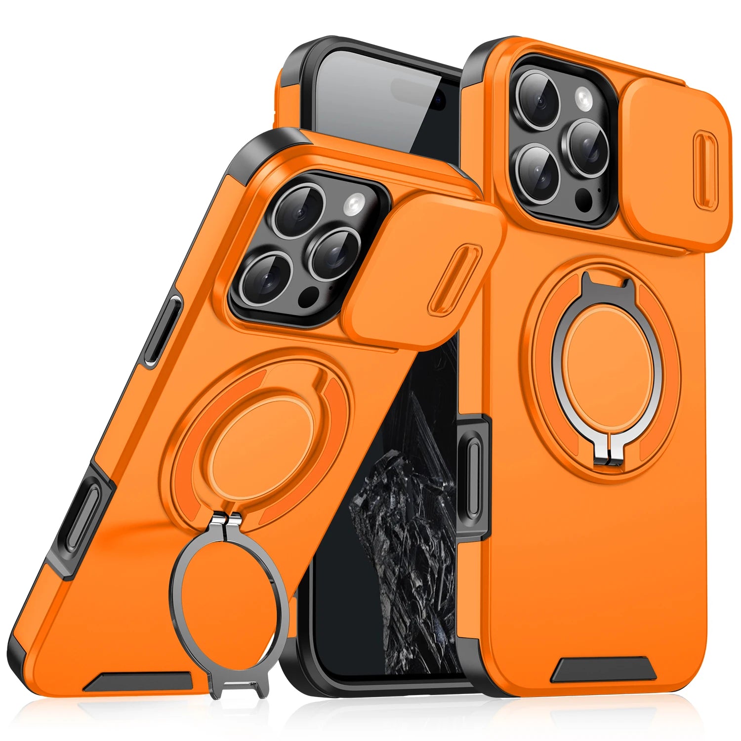Luxury Heavy Duty Rugged Armor Magnetic Bracket Case For iPhone 16 15 14 13 12 11 Pro Max Plus Slide Camera Protection PC Cover