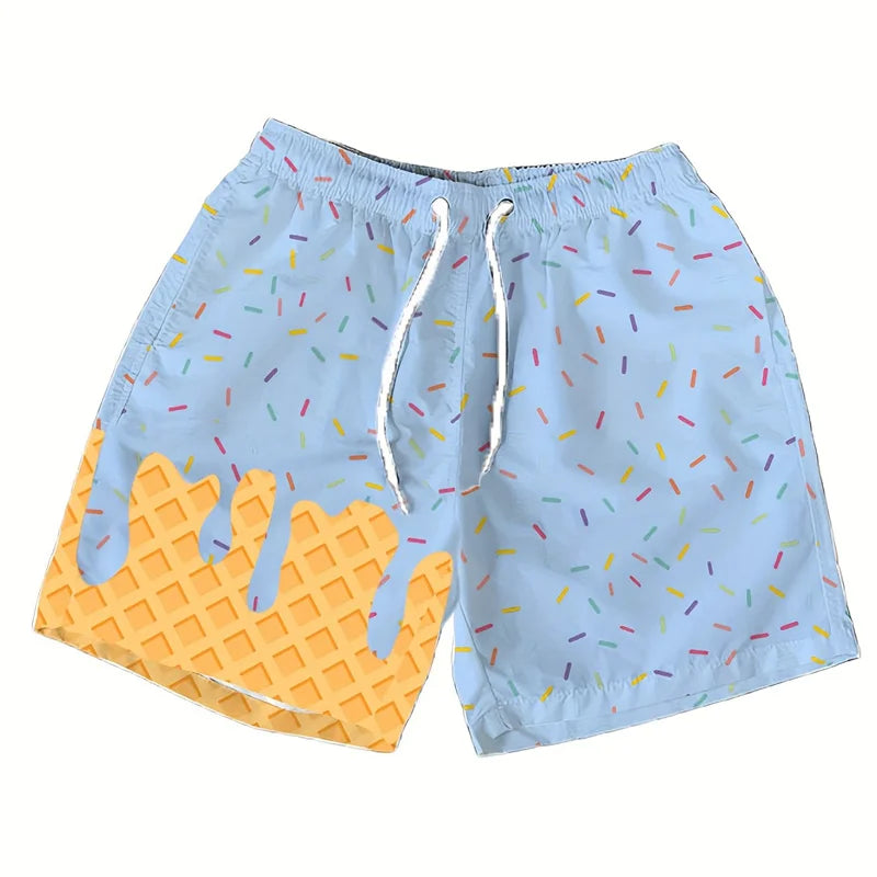 Multi Color Ice Cream Graphic Beach Shorts For Men Kids 3d Printed Cartoon Hawaiian Swimming Trunks Summer Loose Board Shorts