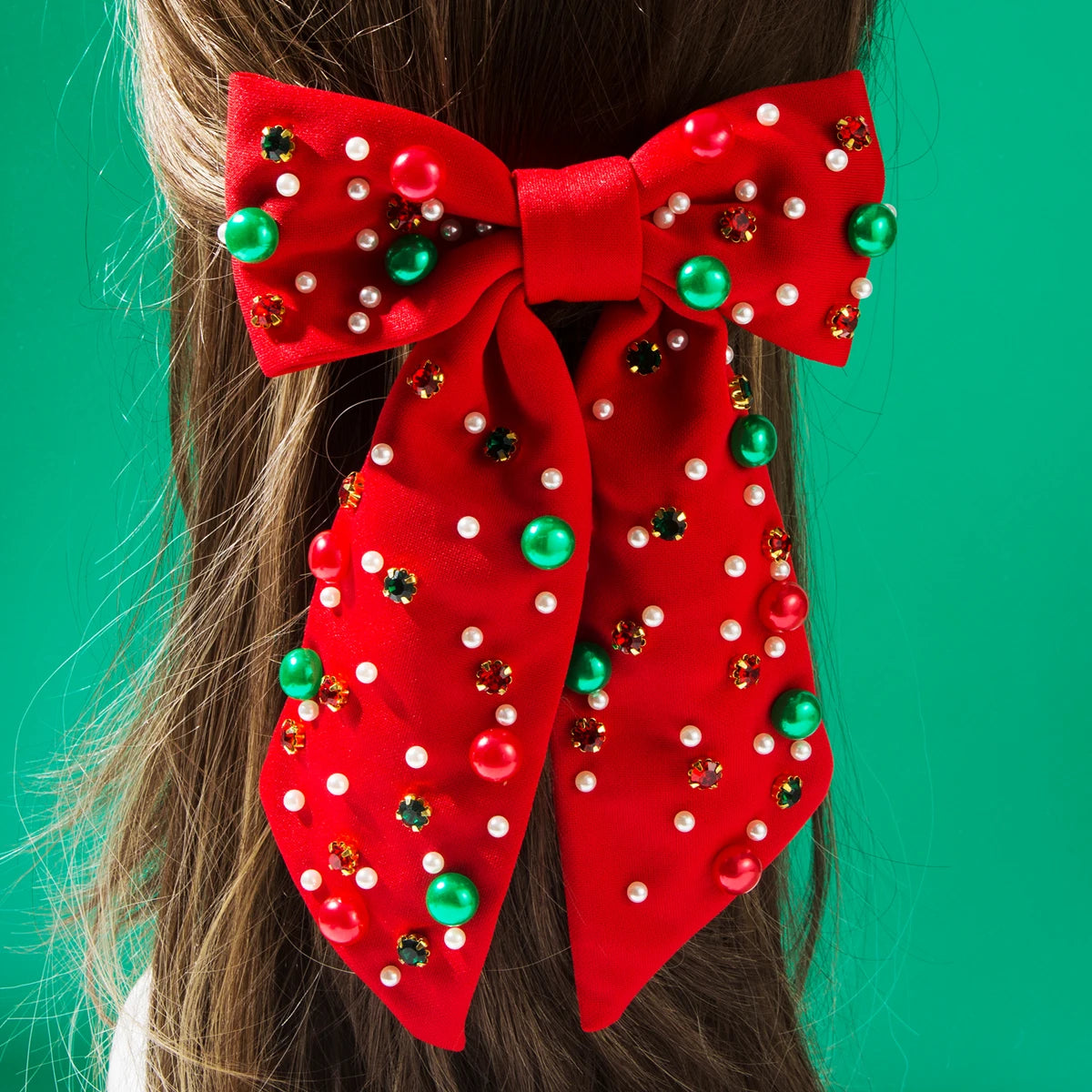 New Christmas Elements Bow Hairpin Women's Fashion Nail Diamond Pearl Holiday Party Spring Clip Hair Accessories