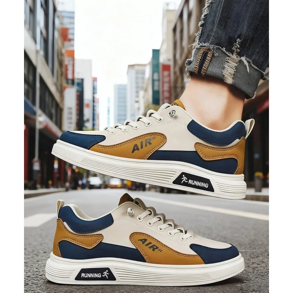 Men's Casual Slip-On Work oes Breathable Wear-Resistant Faionable All-Season Leather Patchwork round Toe PVC Outsole