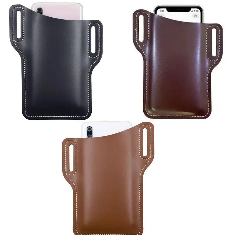 Fashion Men Belt PU Leather Waist Bag Case Vertical Multifunctional Portable Phone Waistpack Card Bag Travel Casual Phone Bags