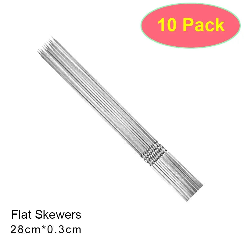 50Pcs Reusable Stainless Steel Barbecue Skewer with Wooden Handle BBQ Skewers Kebab Iron Stick for Outdoor Camping Picnic Tools