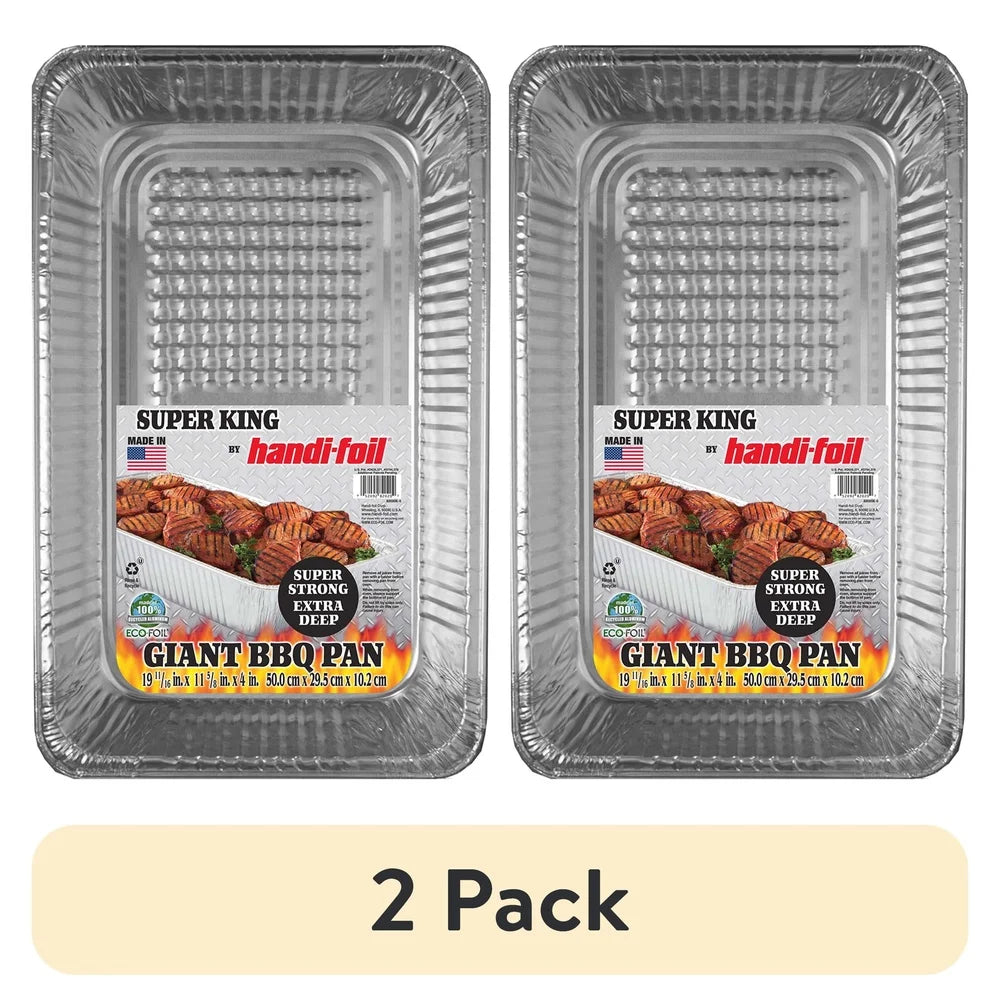 2 Pack Extra Deep Aluminum BBQ Pasta Disposable Pan Lasagna Casseroles Grilling Steaks Ribs Vegetables Eco-Friendly Clean Up