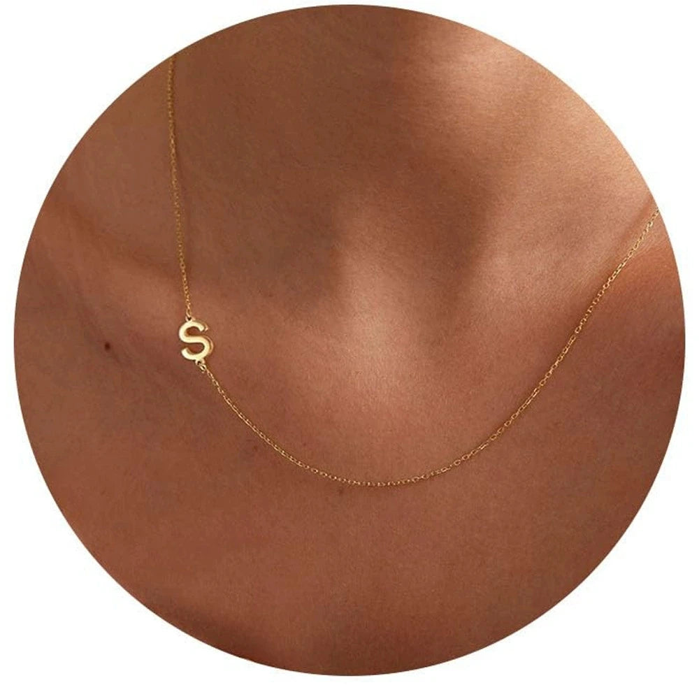 Sideways English Letter Initial Necklace 18K Gold Plated Stainless Steel Necklace Minimalist Initial Pendant Necklace for Women