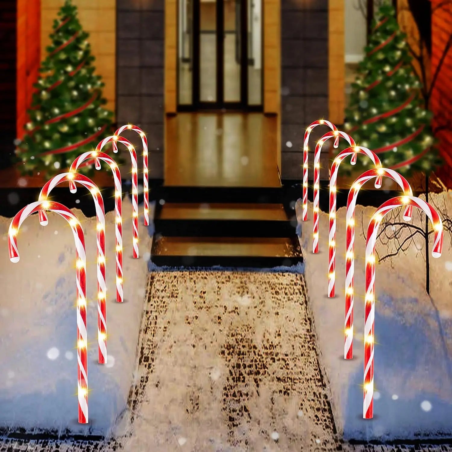 JOYFY 16" Christmas Candy Cane Pathway Markers Lights Set of 12 with Warm White for Xmas Indoor and Outdoor Decorations