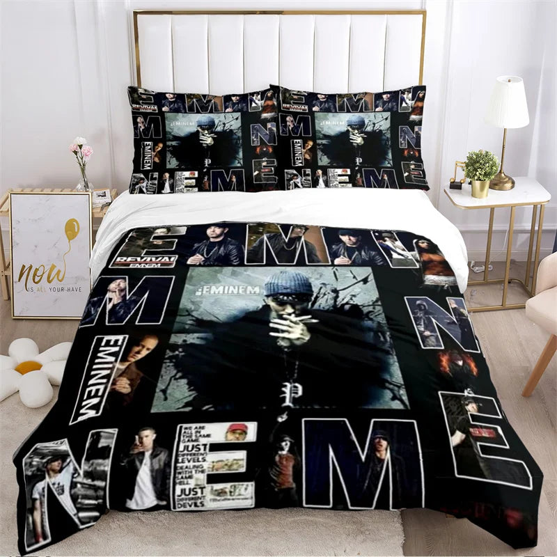 Eminem Hip-Hop Singer Print Bedding Set Exquisite Duvet Cover Comforter Set Luxury Bed Supplies Gift for Birthday