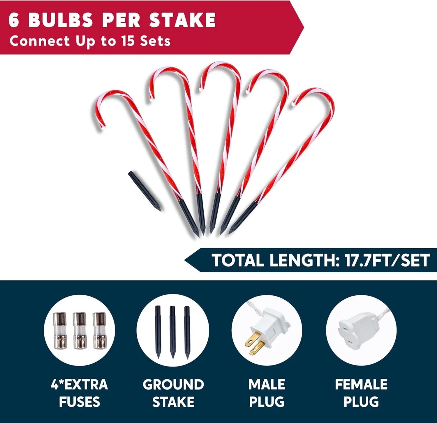 JOYFY 16" Christmas Candy Cane Pathway Markers Lights Set of 12 with Warm White for Xmas Indoor and Outdoor Decorations