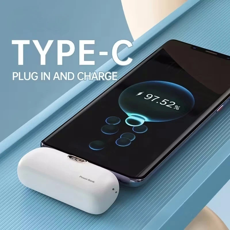 Mini Capsule 5000mAh High Capacity Power Bank Portable Wireless Fast Charging External Battery For iPhone Huawei Samsung Xiaomi
