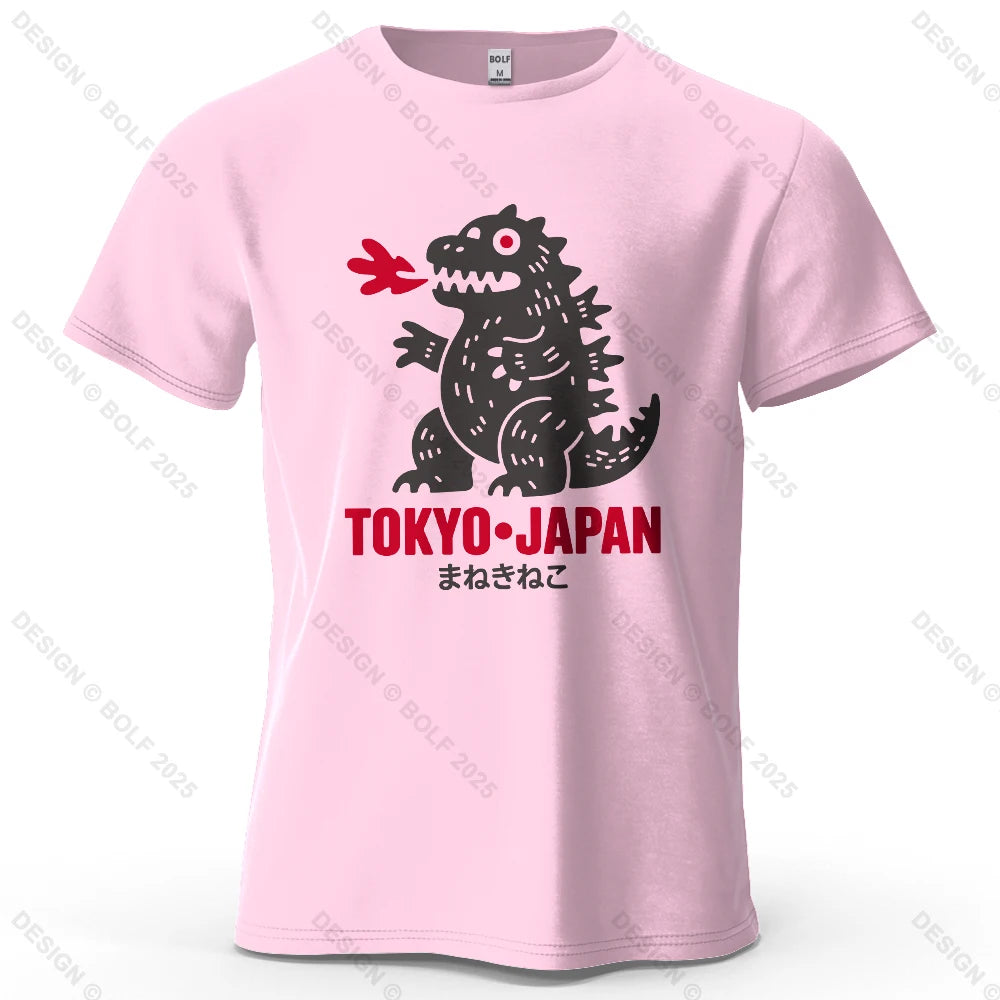 Tokyo Dinosaur Printed Men's T-Shirt 100% Cotton Oversized Japanese Harajuku Graphic Tees for Women Tops Tees Casual Streetwear