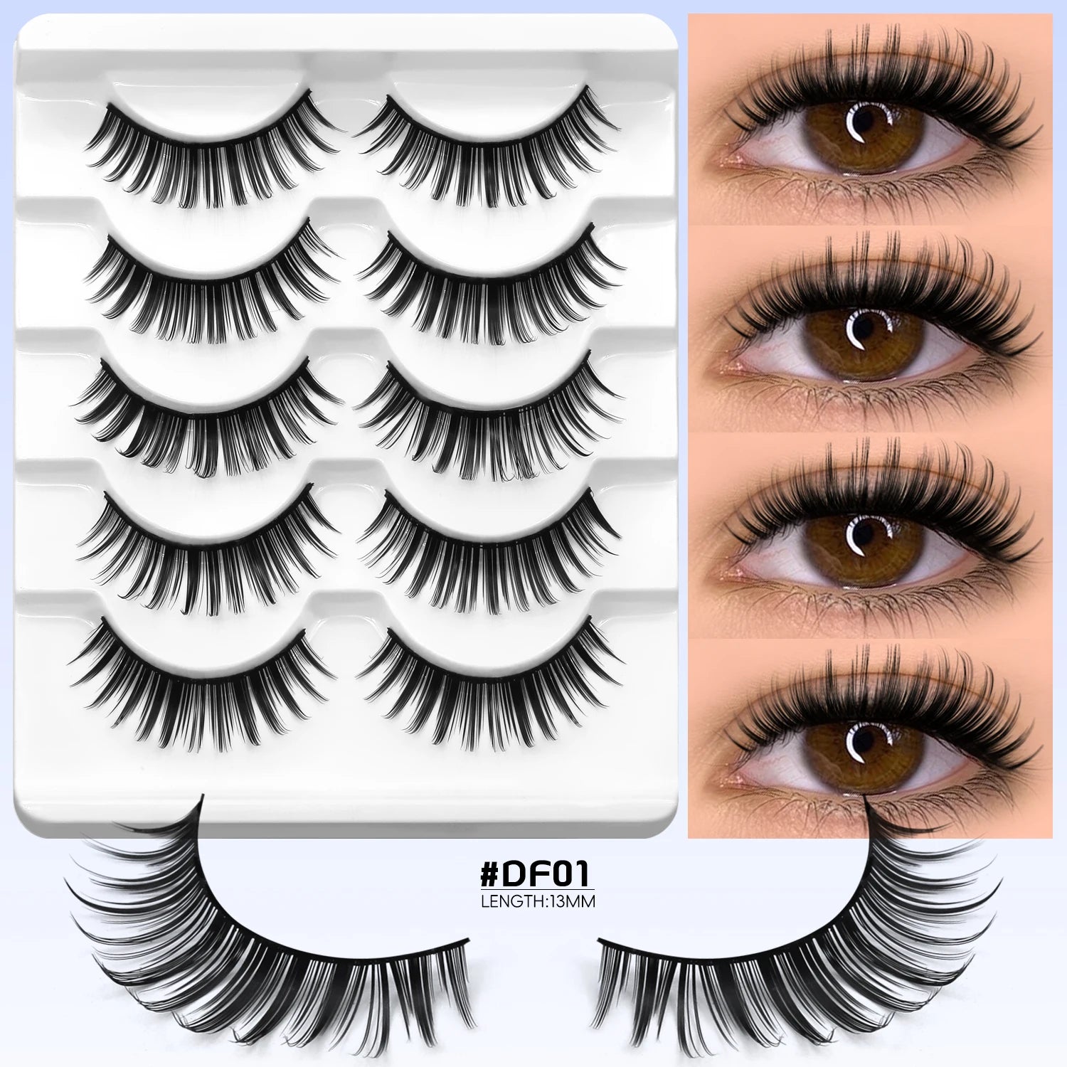 GROINNEYA Two Boxs Half Eyelashes Natural Fluffy Cat Eye Lashes Soft Wispy Faux Mink Lashes Winged End Eye Elongated Eyelashes