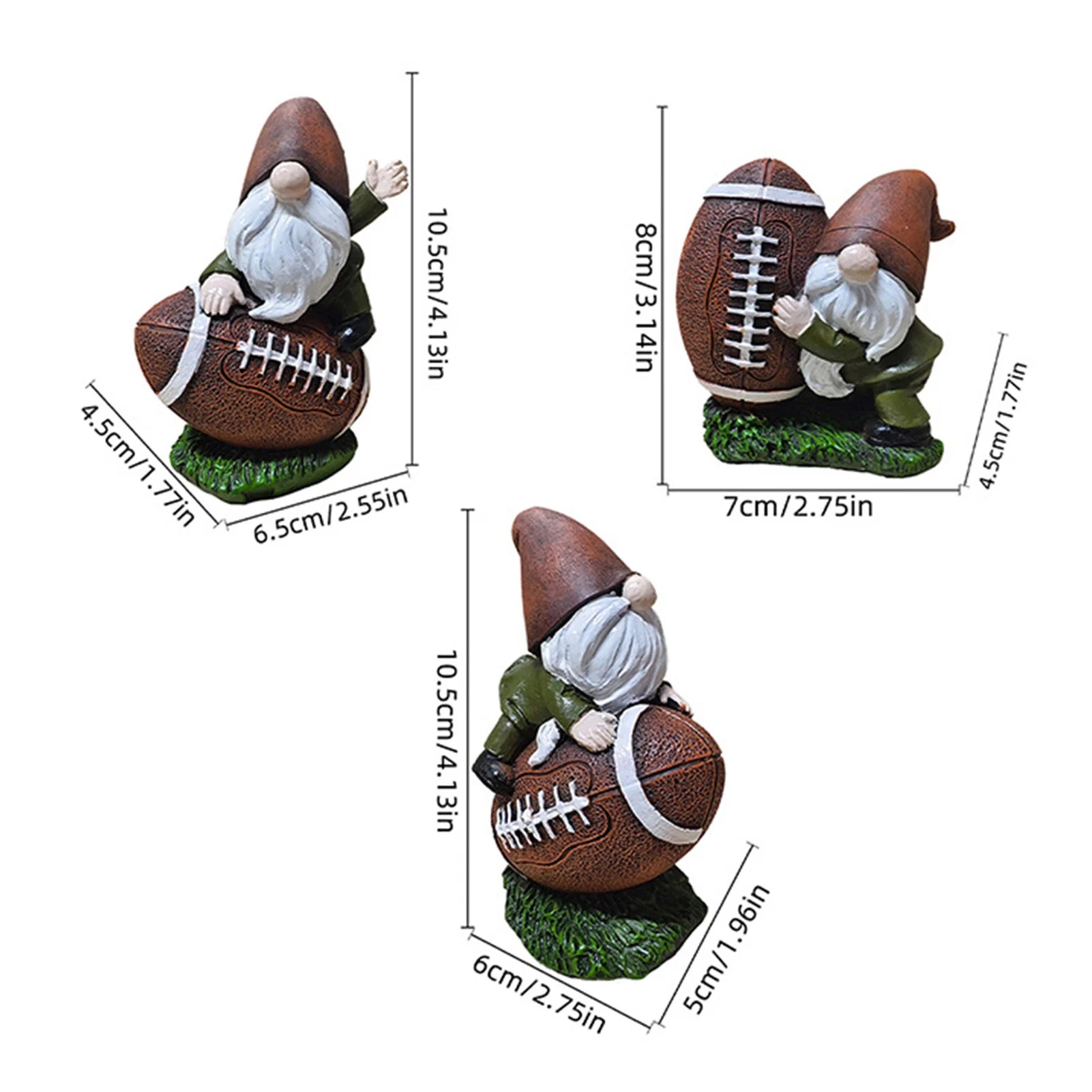 3pcs Rugby Gnome Statue Resin Decoration For Super Bowl Indoor Outdoor Garden Table Miniature Ornament 10.5x6.5x4.5cm