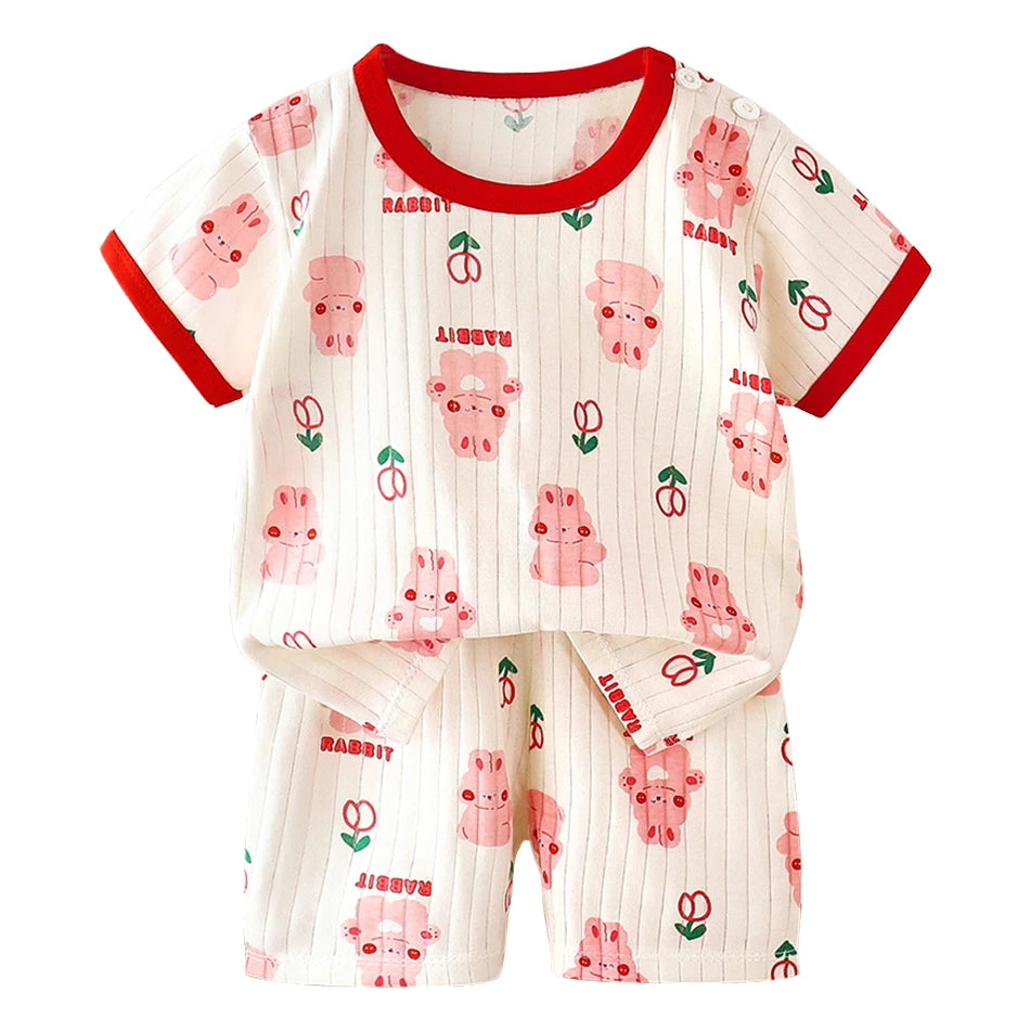 2 Pcs Dinosaur Print T-shirt Set Children's Cartoon Pajamas Sets Boys Kid's Short Sleeve Summer Korean Style Baby Girl Clothes