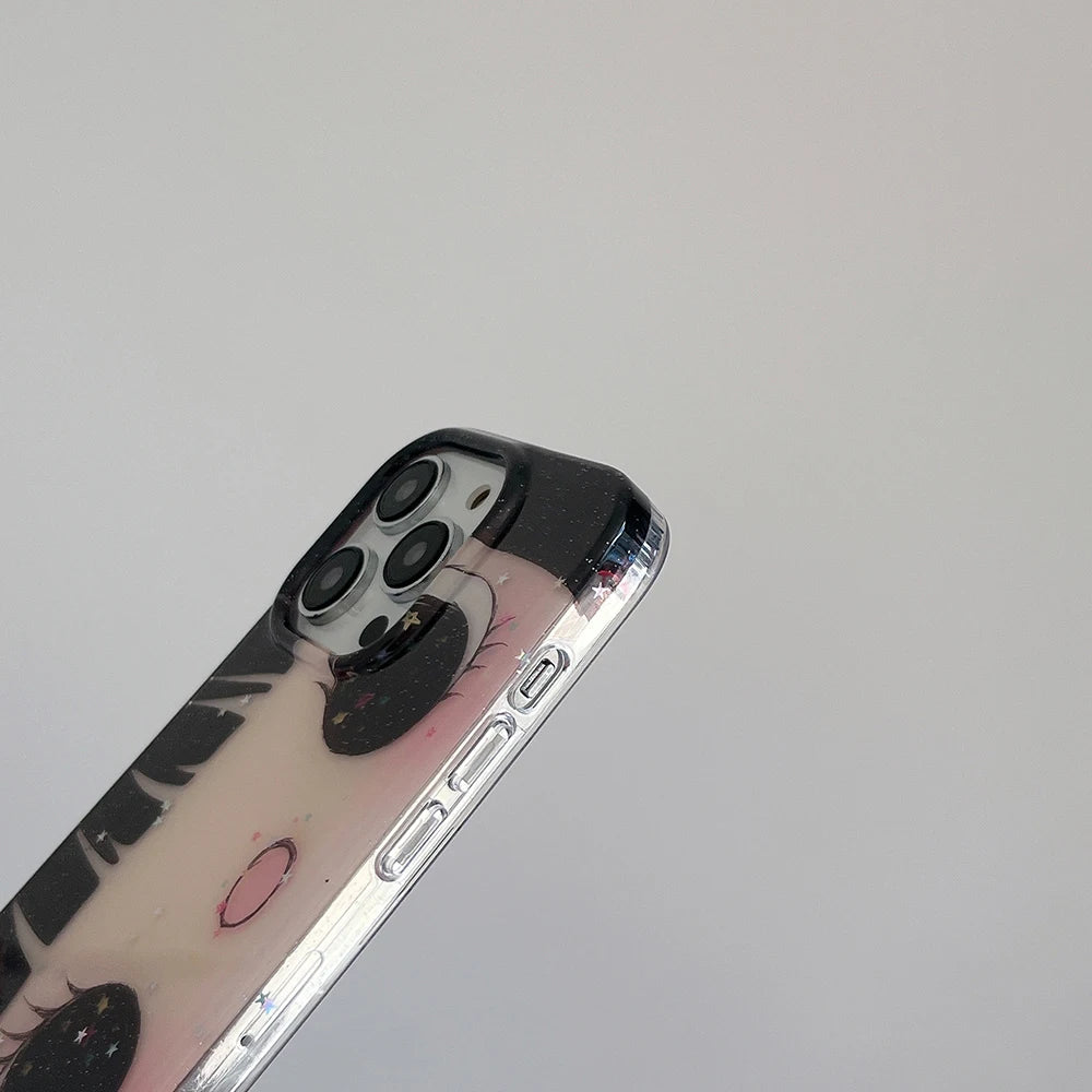 Cartoon Anime Shinning Eyes Cute Phone Case for IPhone 17 16 15 14 13 Pro Max Girl Glittering Big Eyes Back Phone Cover Capa