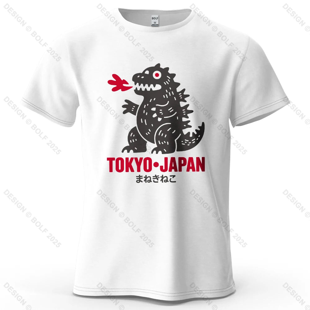Tokyo Dinosaur Printed Men's T-Shirt 100% Cotton Oversized Japanese Harajuku Graphic Tees for Women Tops Tees Casual Streetwear