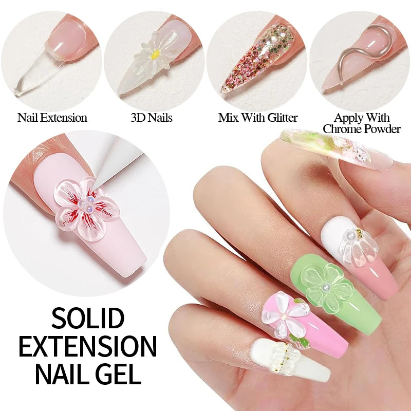 PUENTE 100g Clear Non-Stick Hand Extension Nail Gel With Sculpture Pen 3D Modeling Rhinestone Glue Soak Off UV Nail Art Gel Kit