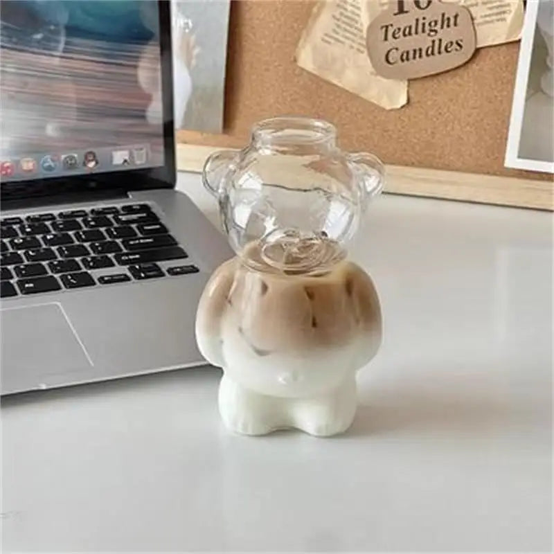 Creative Cute Bear Coffee Mug With Straw Transparent Cup Beer Milk Coffee Water Cups Wholesale Glass Drinkware Mug Set 320ML