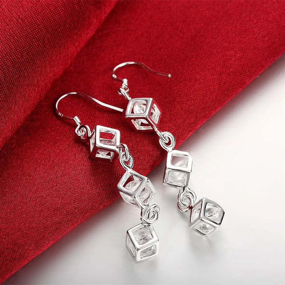 Hot Fine 925 Sterling Silver crystal lattice drop Earrings for Woman noble fashion party Jewelry Trendsetter Christmas Gifts