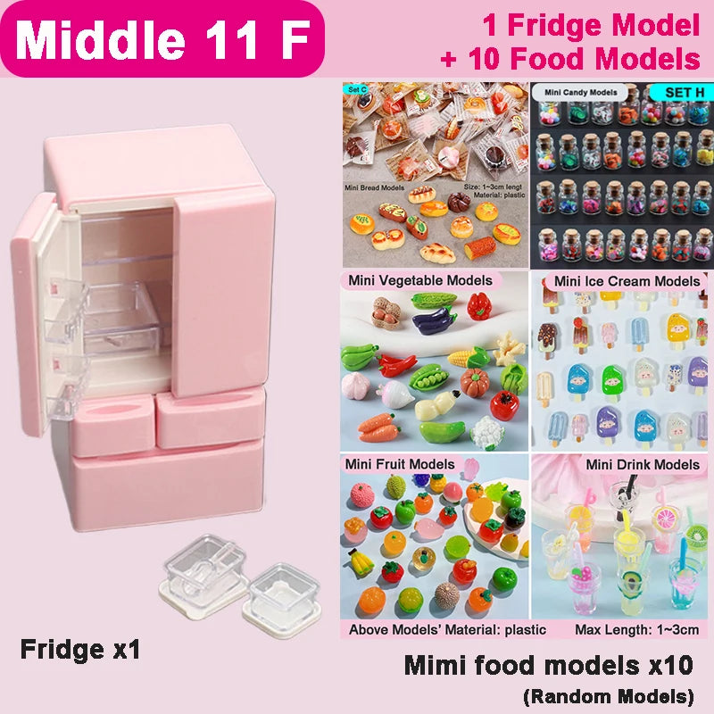 DIY Miniature Doll House Refrigerator Food Toy Simulative Fridge Microwave Oven Kitchen Utensils For Girls Kids Christmas Gifts