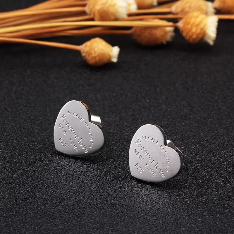 Stainless Steel Forever Love Heart Earrings Small Cute Stud Earrings for Women Wedding Party Jewelry