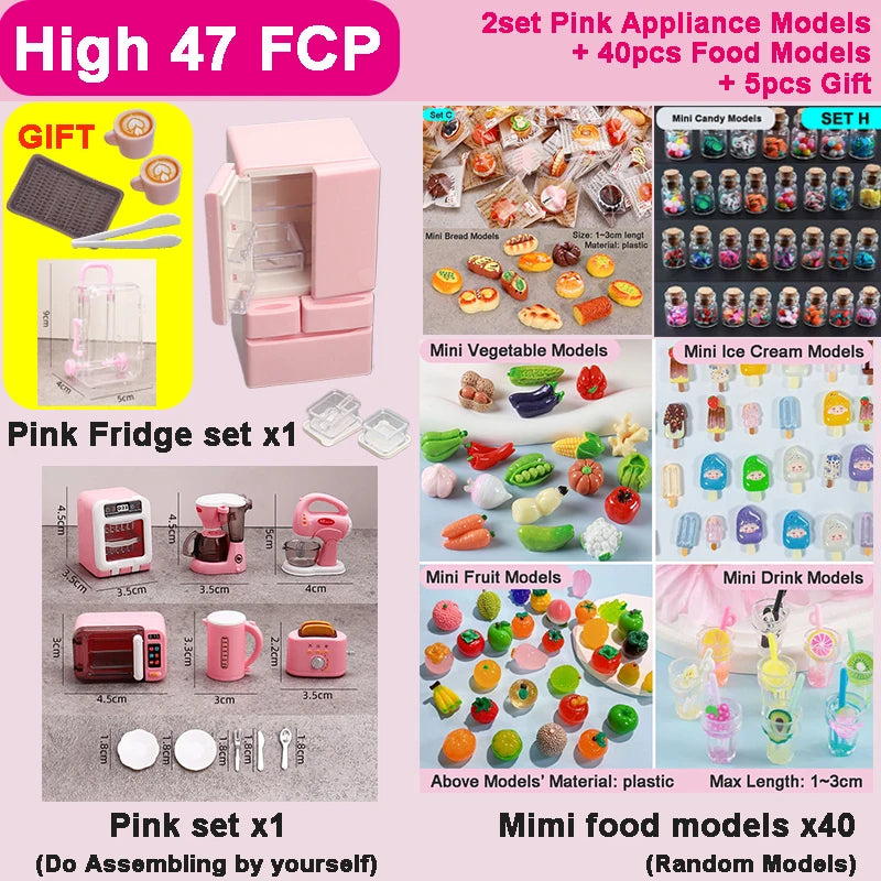 DIY Miniature Doll House Refrigerator Food Toy Simulative Fridge Microwave Oven Kitchen Utensils For Girls Kids Christmas Gifts