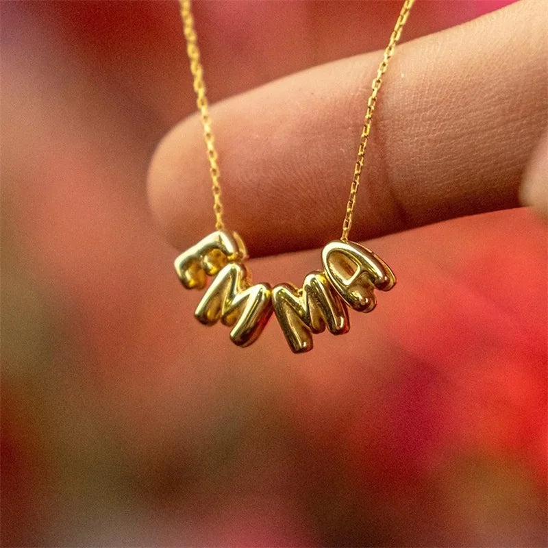 Bubble Letter Necklaces Custom 3D Bubble Letters Balloon Name Necklaces for Women Girls 18K Gold Name Personalized Jewelry Gift