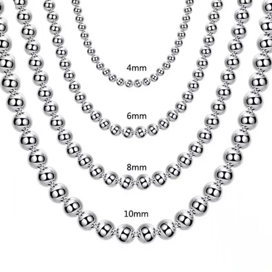 Hot 925 Sterling Silver 4MM/6MM/8MM/10MM Smooth Beads Ball Chain Necklace For Women Men Fashion Jewelry wedding accessories