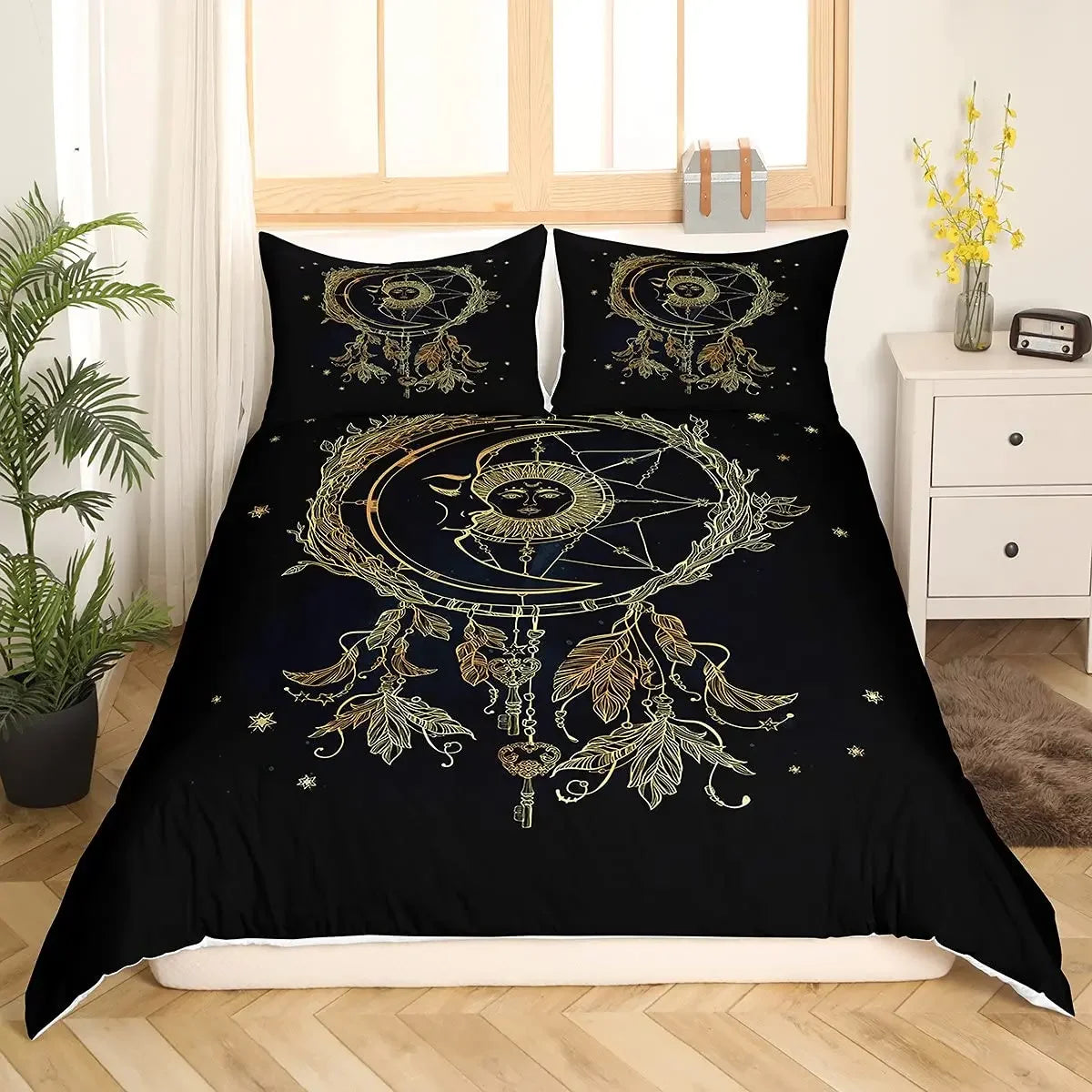 Dream Catcher Duvet Cover Set Purple Bedding Set Chic Boho Mandala Floral Feather Design Galaxy Comforter Cover Set Queen Size