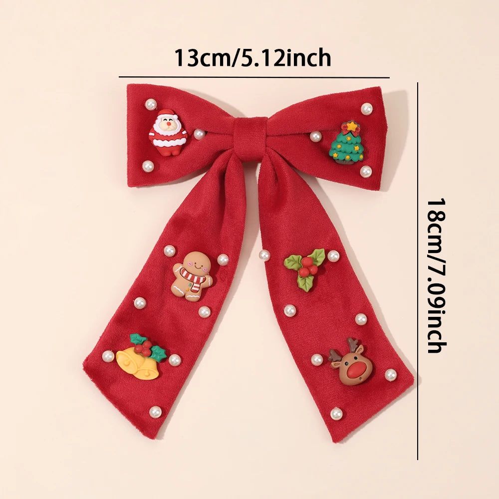 Kids Christmas Rhinestone Bow Hair Clip Cute Santa Claus Cartoon Reindeer Hairpins For Girls New Year Decor Accessories Gift