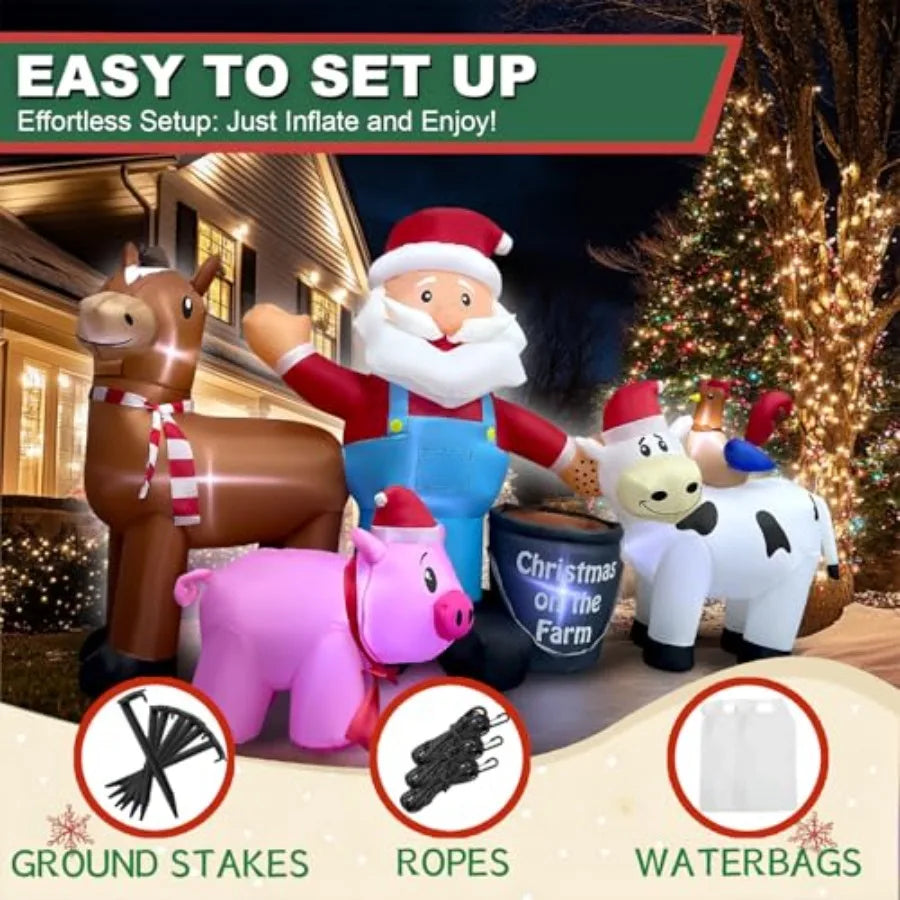 8ft Long Christmas Inflatables Santa Farm Scene Decorations Builtin LED Lighted Blow Up Decoration Home Yard Outdoor Indoor Gar