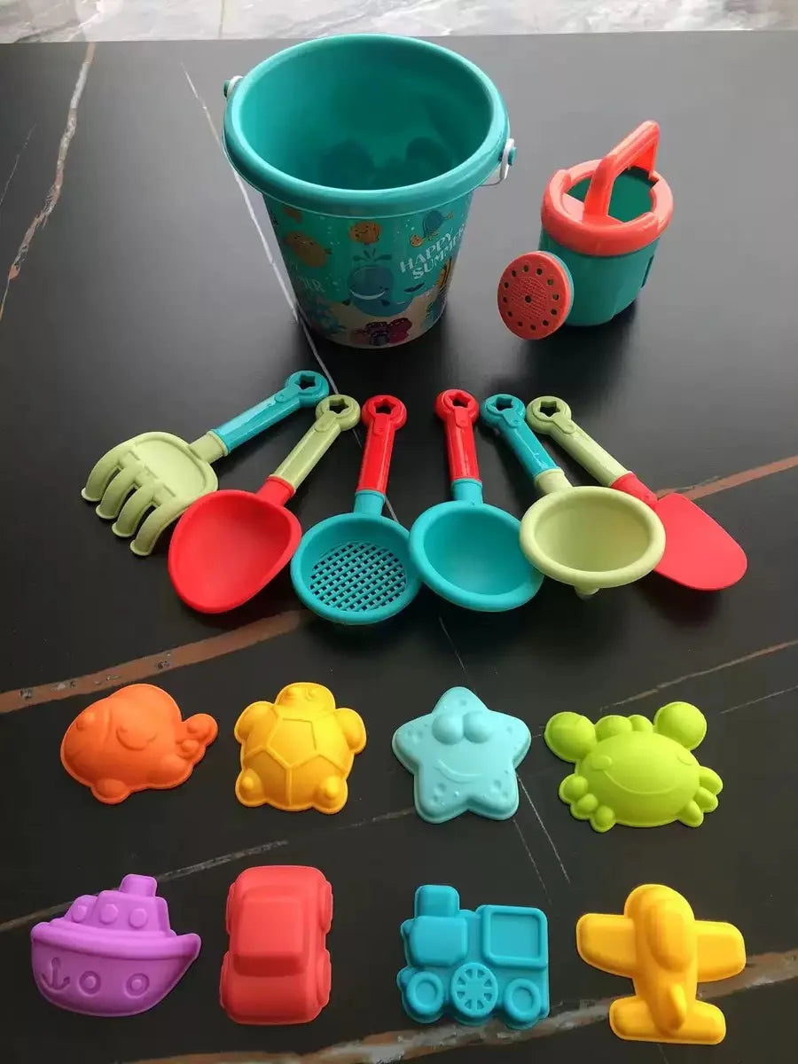 16pcs Children's Beach Toy Set Baby Playing In Water And Beach Large Sand Shovel Beach Bucket Sand Digging Tool Sand Toys