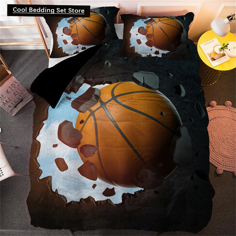 3D Basketball King Queen Duvet Cover Sports Theme Bedding Set for Kids Teens Boys Ball Game Bedroom Decor Soft Comforter Cover