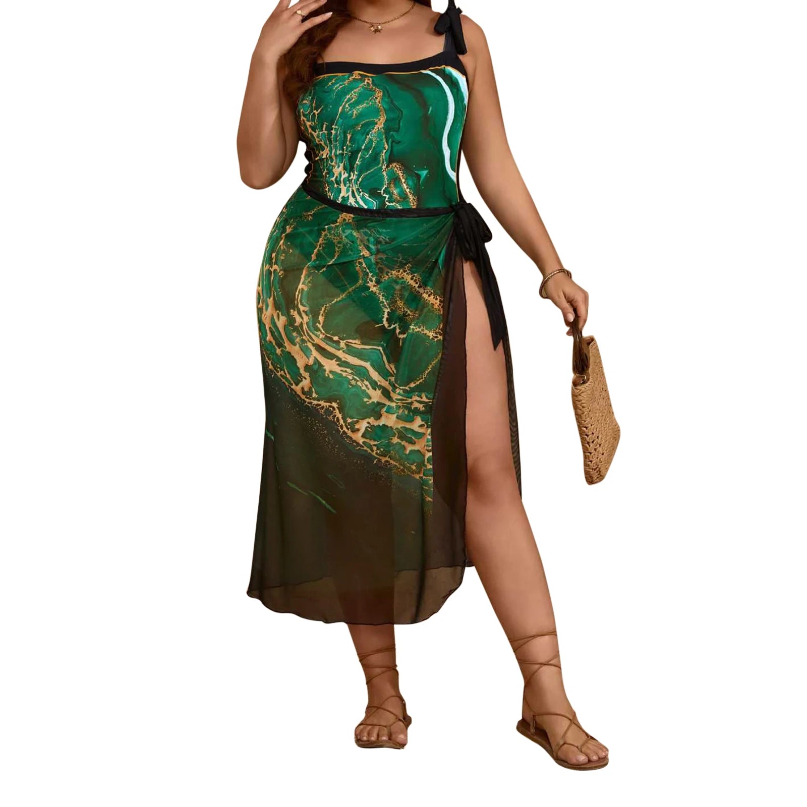 Floral Print Ruffle Off Shoulder  Swimsuit with High Waisted Bikini Bottoms and Cover Up Skirt 3 Piece Swimwear Set