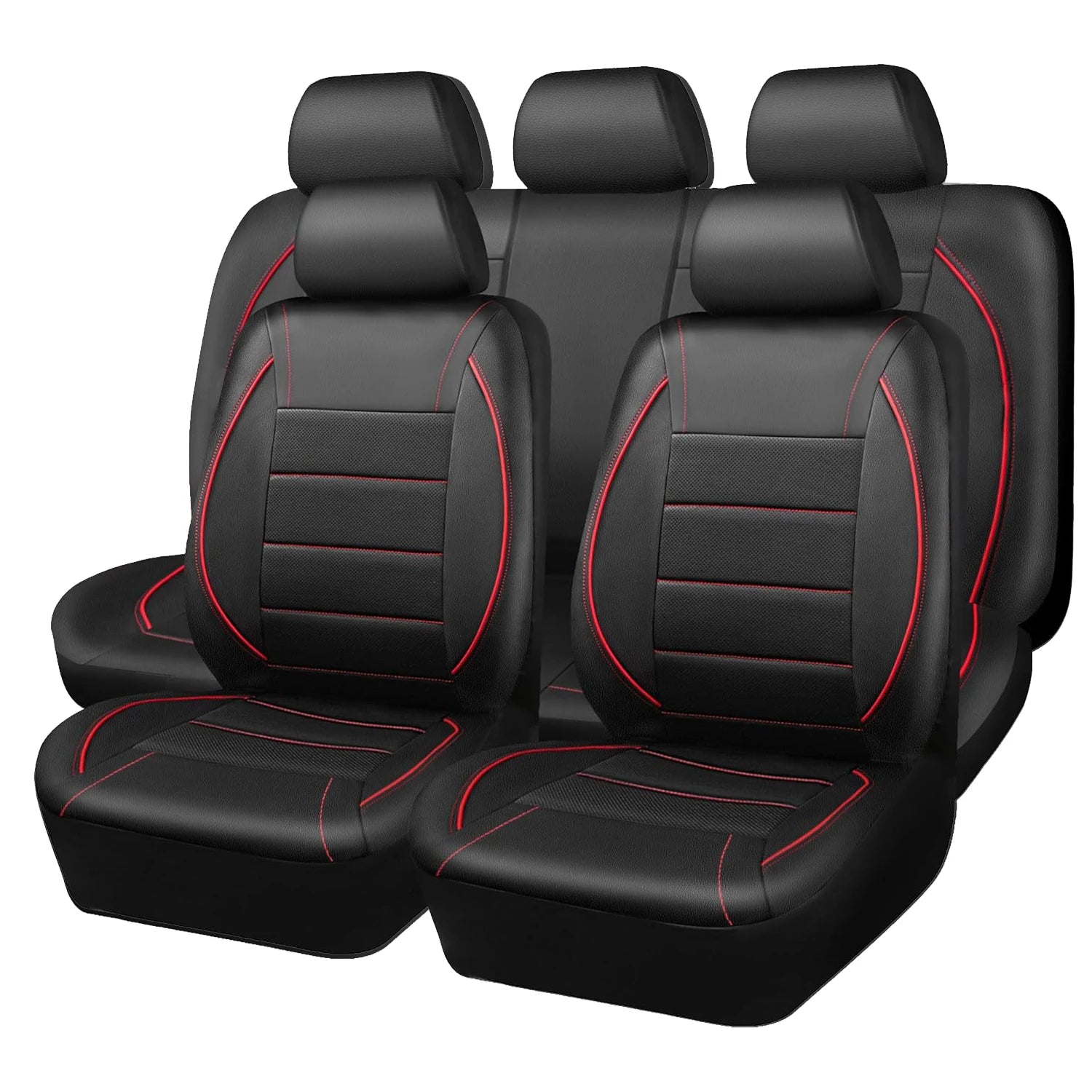 Universal Leather Car Seat Covers Red Simple Waterproof 5 Seat Car Seat Cover