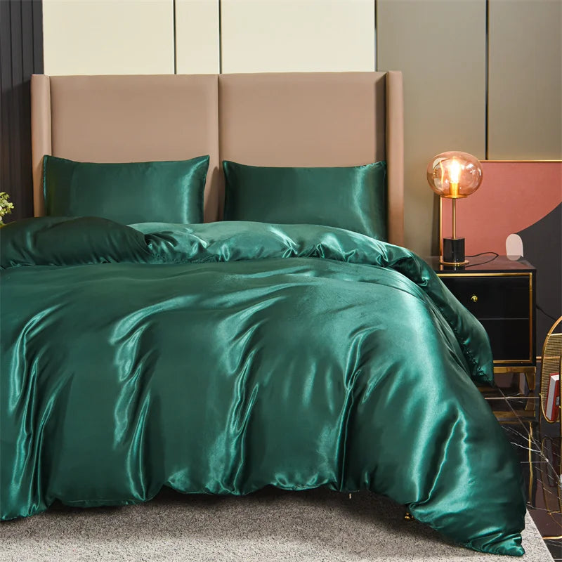3pcs Satin Duvet Cover Set Bedding Sets Queen Black  Series Luxury Rich Silk Silky Soft Solid   Sexy Honeymoon Wrinkle Free