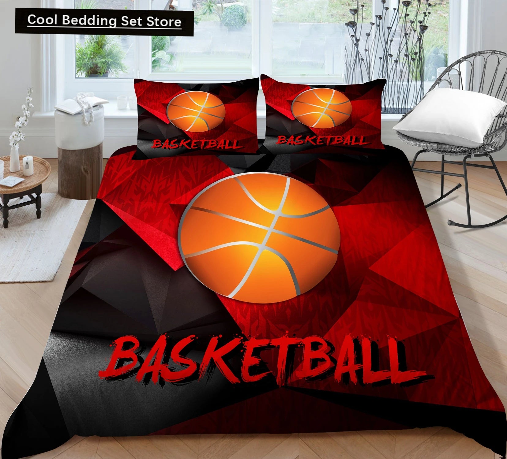 3D Basketball King Queen Duvet Cover Sports Theme Bedding Set for Kids Teens Boys Ball Game Bedroom Decor Soft Comforter Cover
