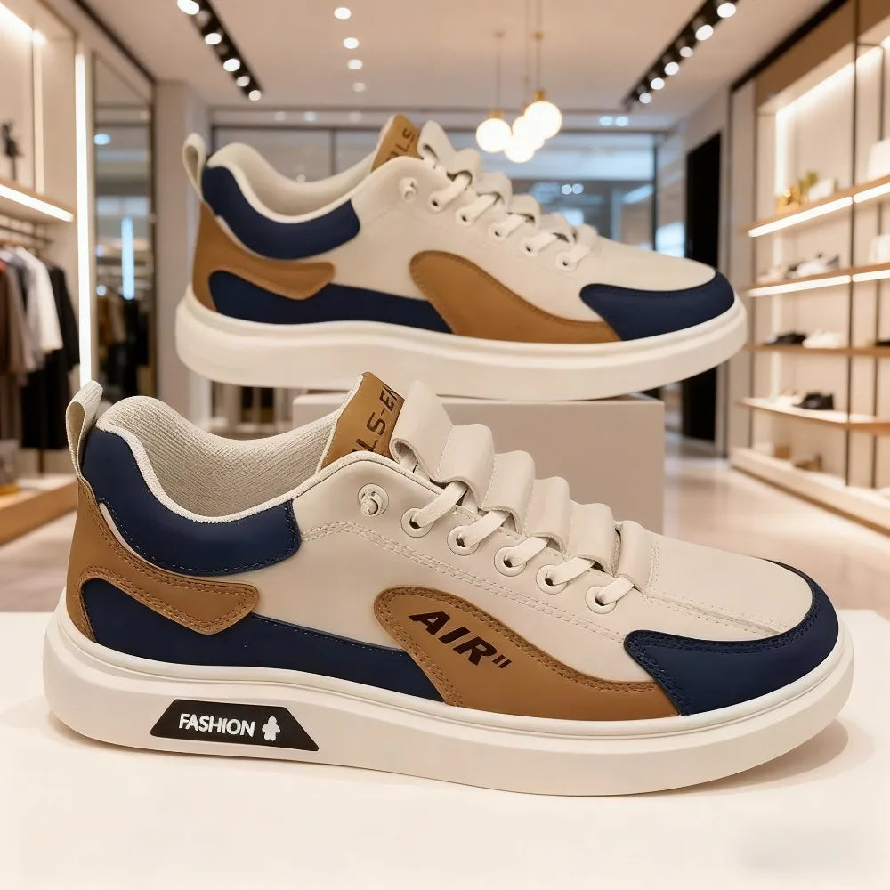 Men's Casual Slip-On Work oes Breathable Wear-Resistant Faionable All-Season Leather Patchwork round Toe PVC Outsole