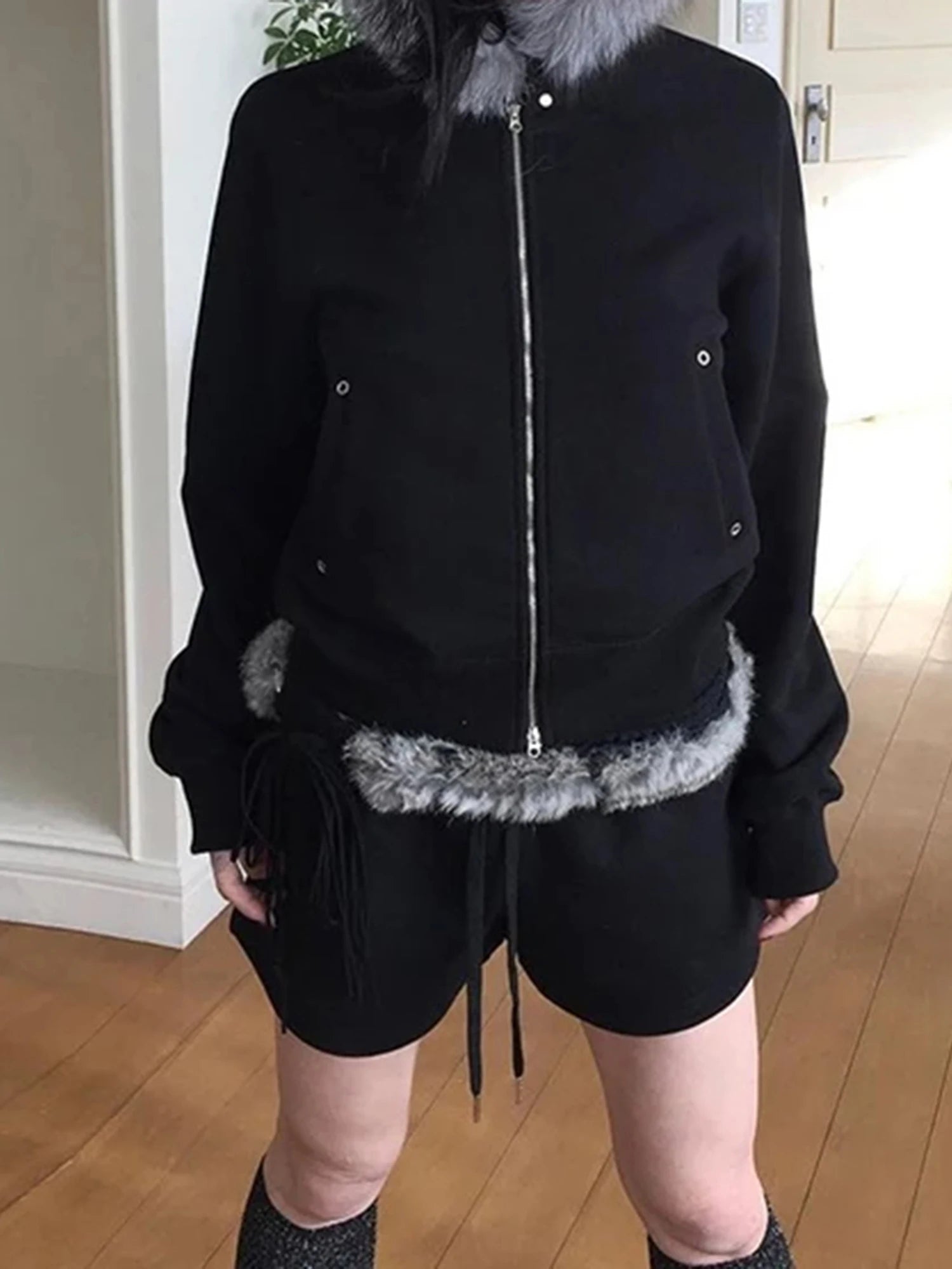 Women s Winter Warm Hooded Coat with Faux Fur Trim Long Sleeve Zipper Hoodie Jacket with 2 Pockets and Plush Lining