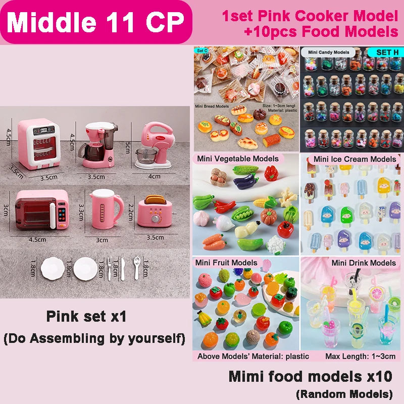 DIY Miniature Doll House Refrigerator Food Toy Simulative Fridge Microwave Oven Kitchen Utensils For Girls Kids Christmas Gifts